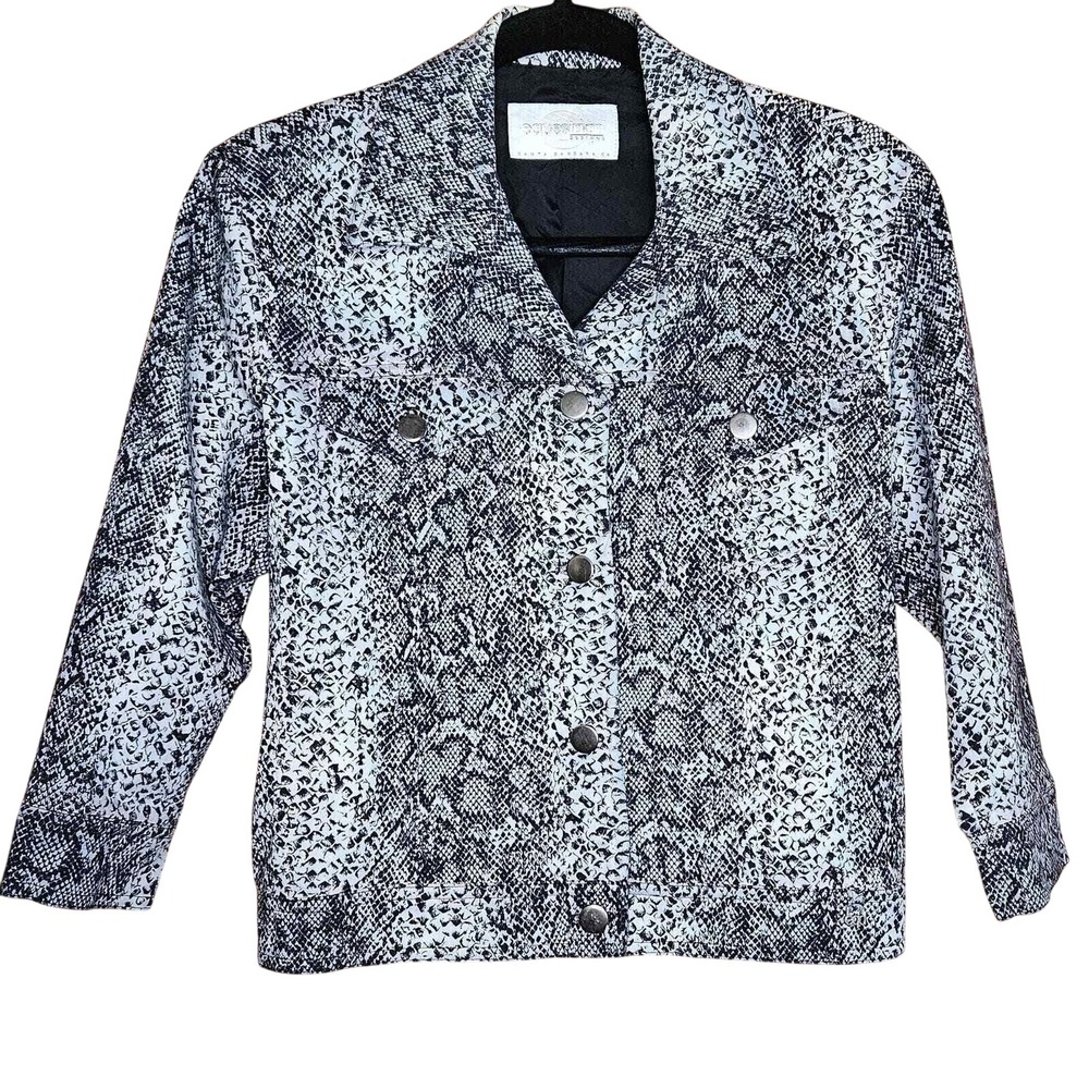 Vintage 90s Blue Tint Equestrian Designs Snake Print Button Up Jacket Size Small
